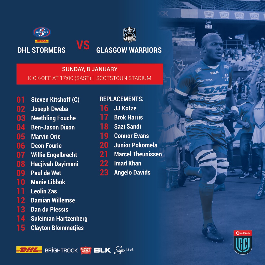 Backline switch for DHL Stormers in Glasgow