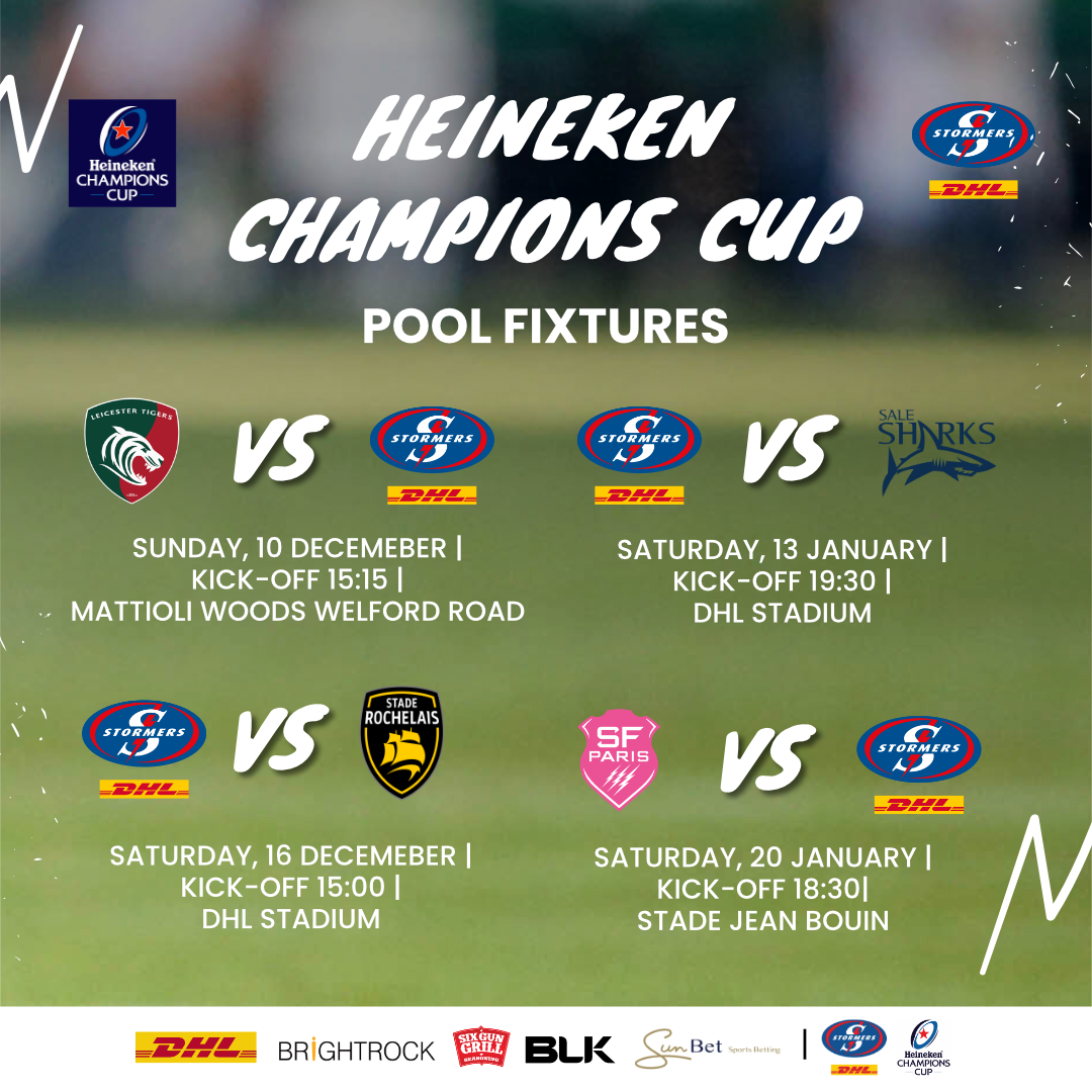 DHL Stormers Heineken Champions Cup pool fixtures announced.