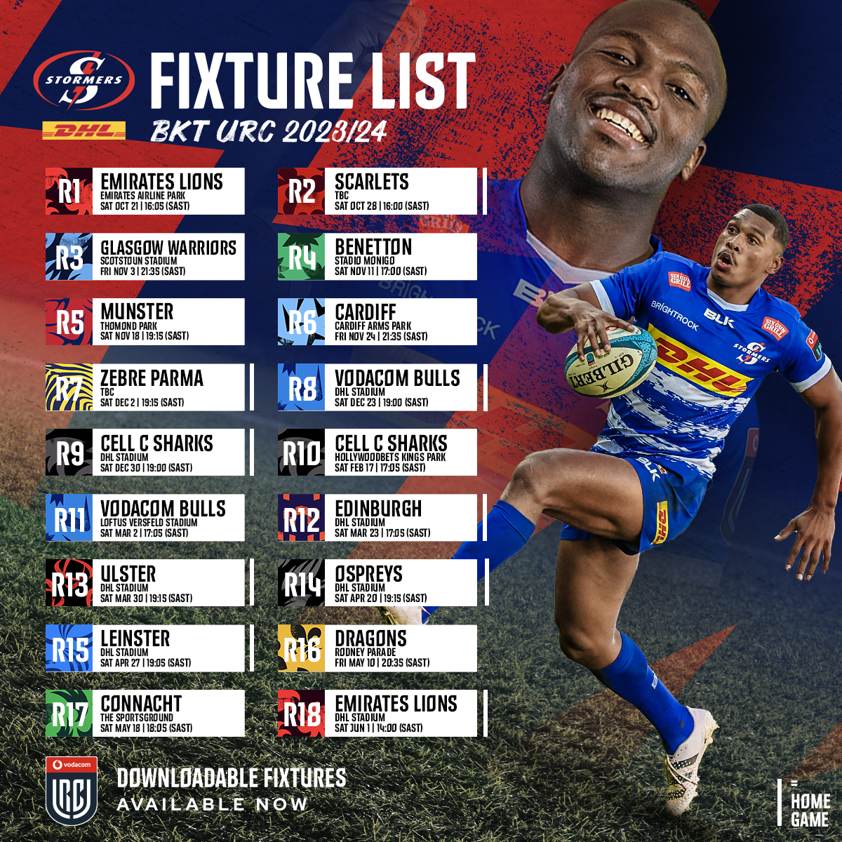 DHL Stormers’ 2023/24 Vodacom URC fixtures