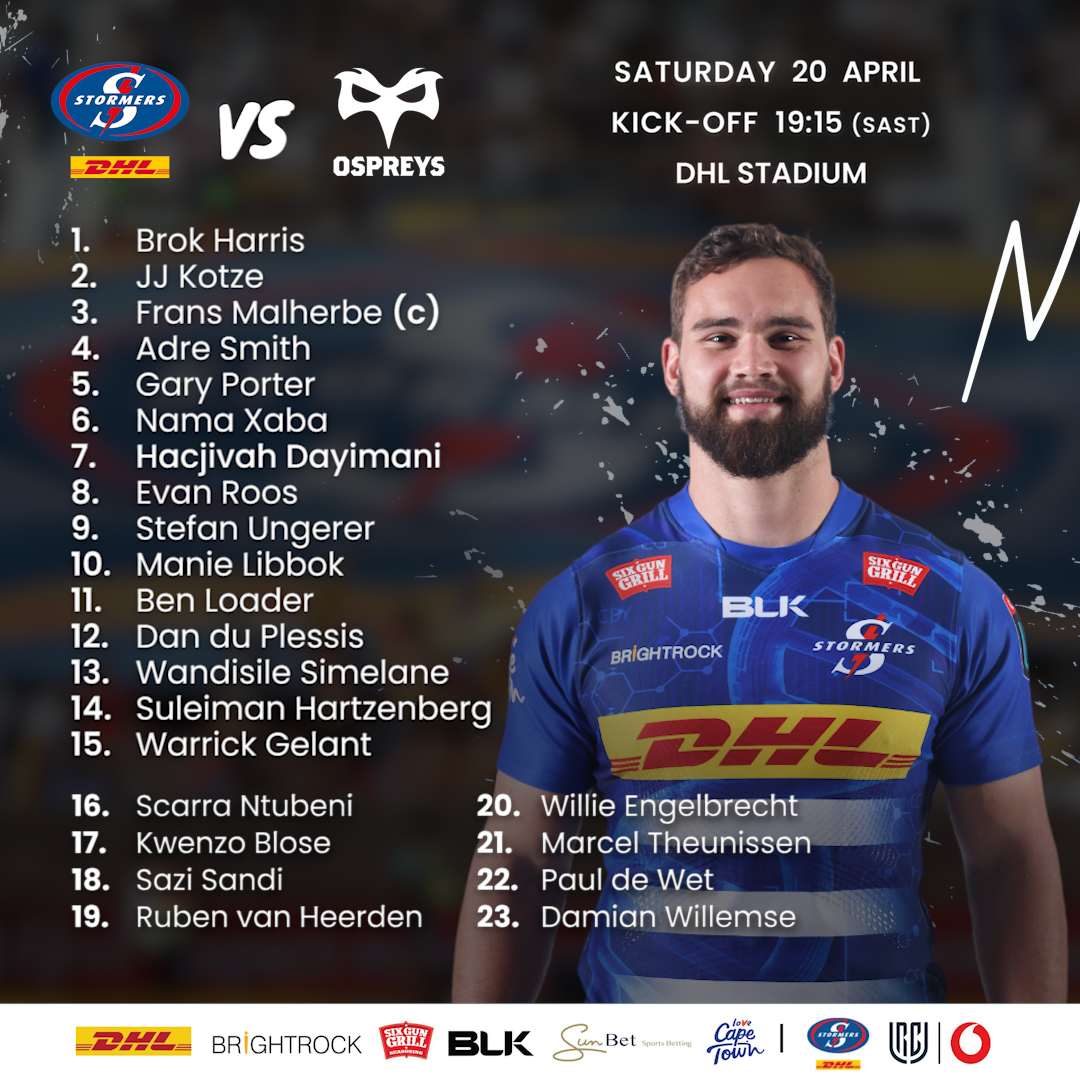 Malherbe leads DHL Stormers against Ospreys