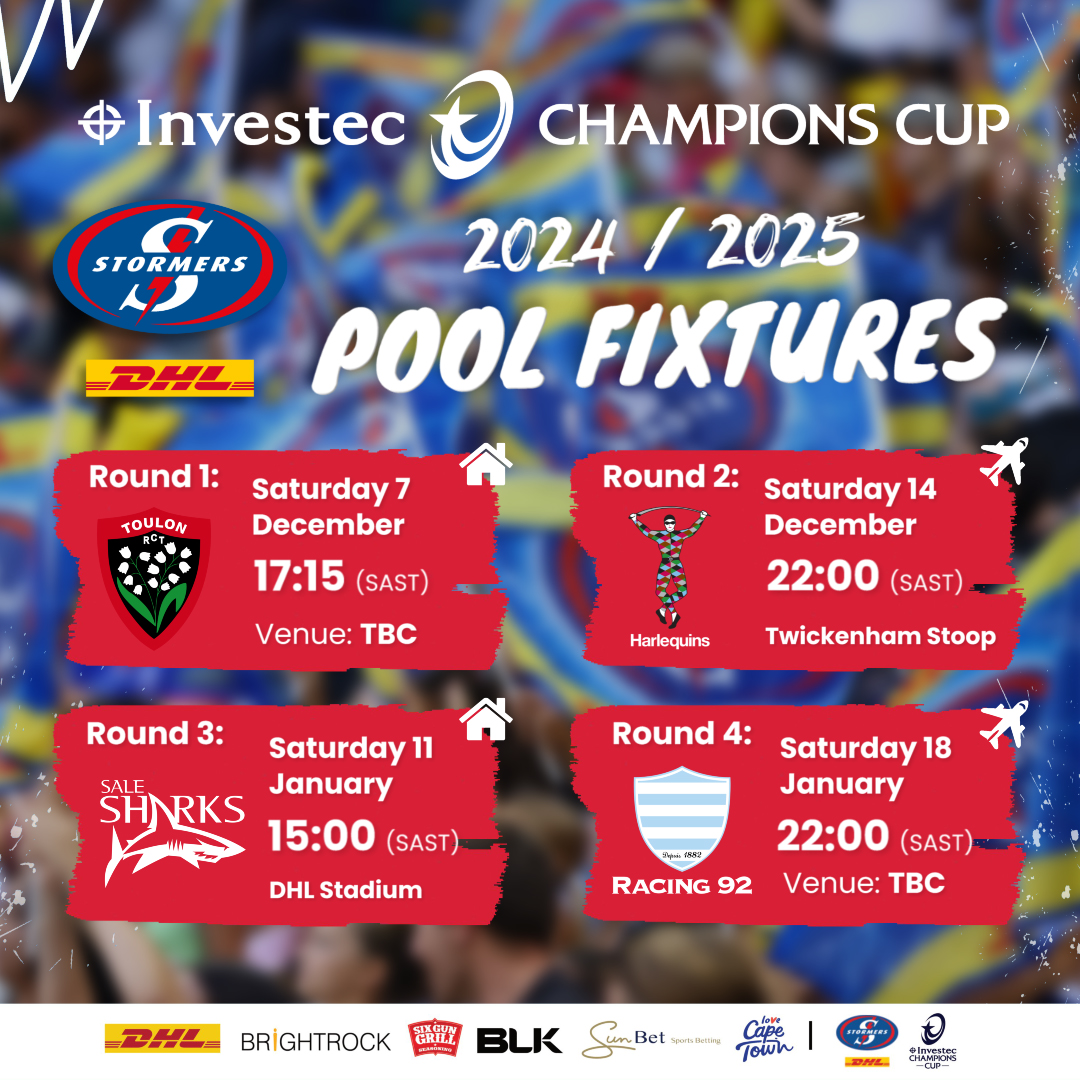 DHL Stormers Investec Champions Cup pool fixtures