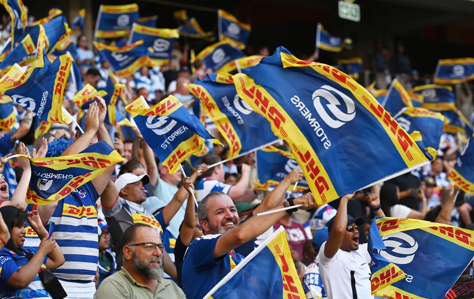 DHL Stormers supporters waving flags in the stands